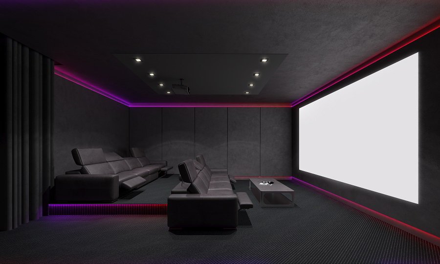 Design Ideas Home Theater Seating Black Couches With Red Pillows