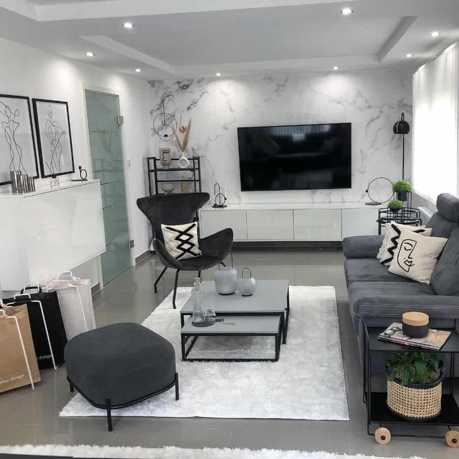 modern white marble wall living room 