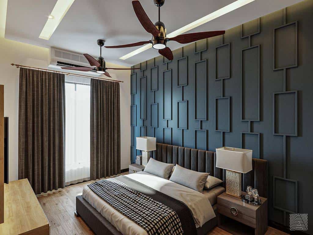 gray textured wall paneling bedroom