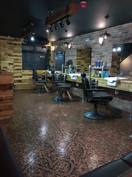 modern barbershop penny floor design