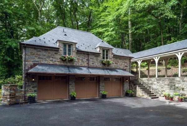 natural stone and brick accent detached garage