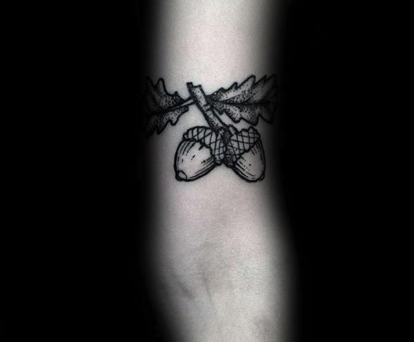 Detailed Dotwork Male Acorn Inner Arm Tattoo Inspiration