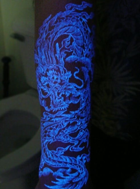 Detailed Dragon Glow In The Dark Mens Arm Tattoo Sleeve