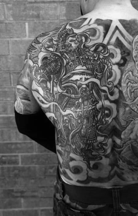 Detailed Guys Monkey King Full Back Tattoos