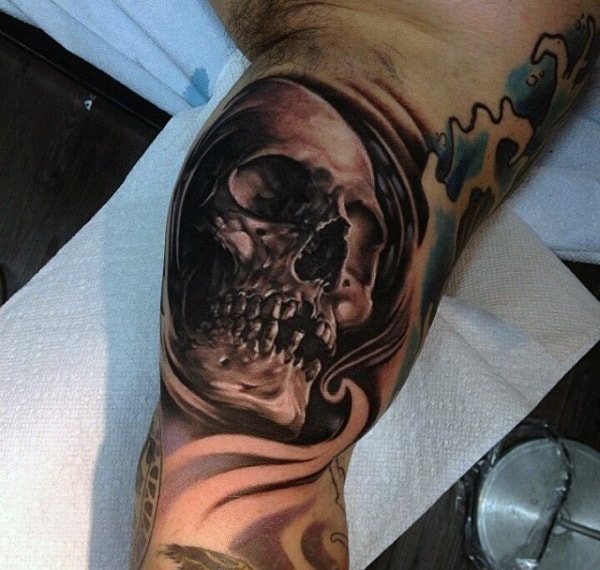 Detailed Guys Skull Inner Arm Bicep Tattoos