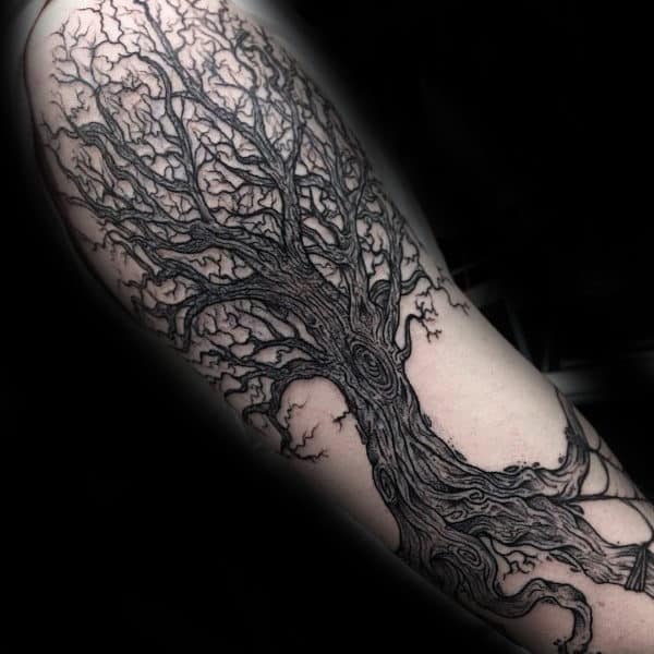 Detailed Guys Tree Roots Arm Tattoo