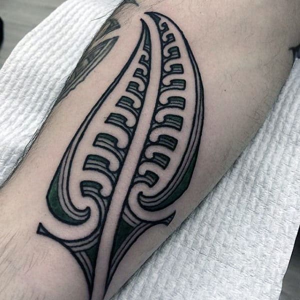 Detailed Guys Tribal Fern Tattoo On Arm
