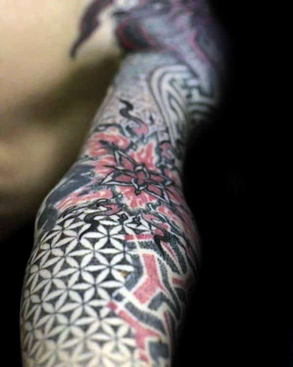 Detailed Male Flower Of Life Full Sleeve Tattoo Designs