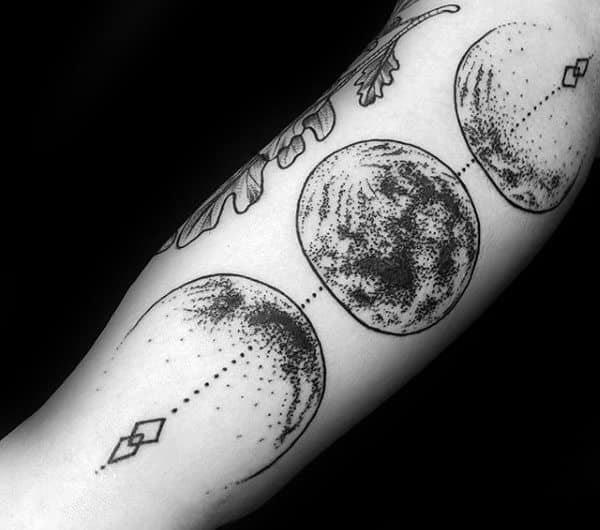 Detailed Male Moon Phases Outer Forearm Dotwork Tattoo Ideas