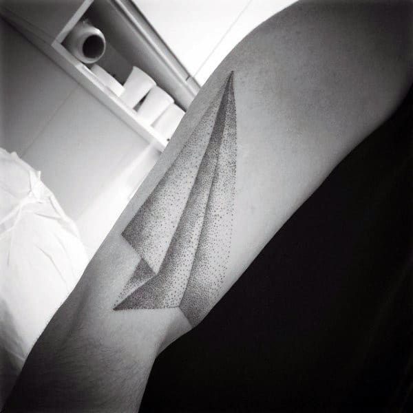Detailed Male Paper Airplane Arm Tattoo