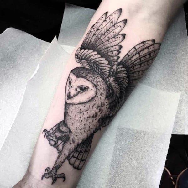 Detailed Mens Inner Forearm Barn Owl Tattoos