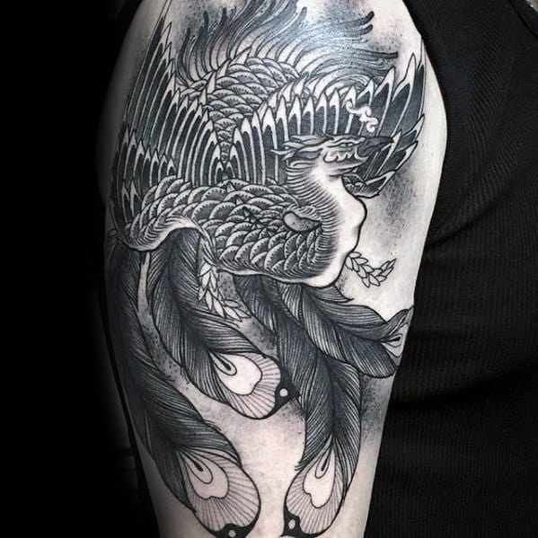 Detailed Mens Phoenix Japanese Arm Tattoo