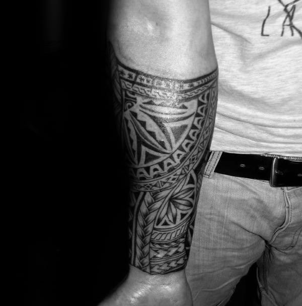 Detailed Mens Tribal Forearm Sleeve Tattoo Designs
