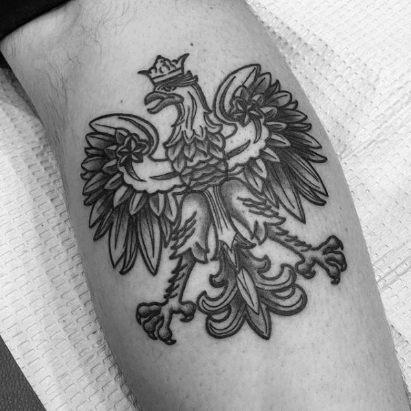 Detailed Polish Eagle Male Leg Tattoos
