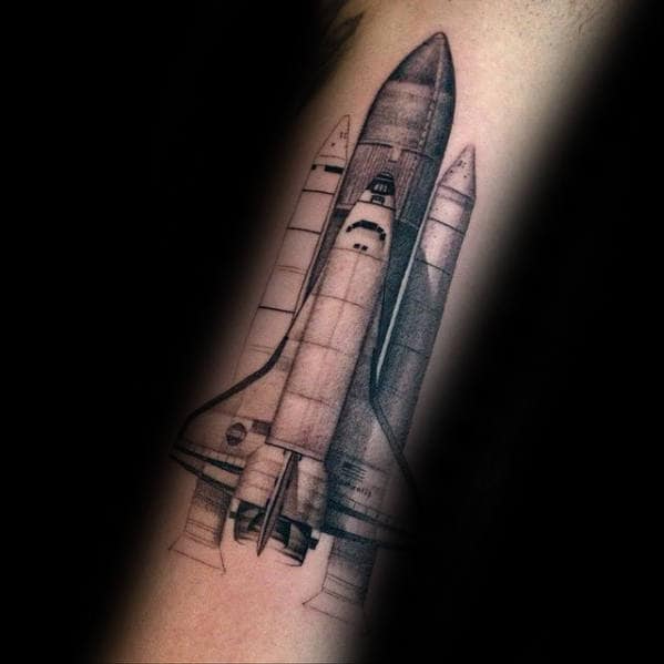 Detailed Realistic Forearm Spaceship Tattoo Ideas For Men