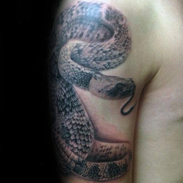 Detailed Realistic Rattlesnake Arm Tattoos For Guys