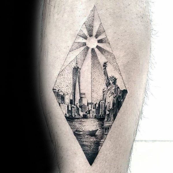Detailed Small Male Cool New York Skyline Tattoo Ideas