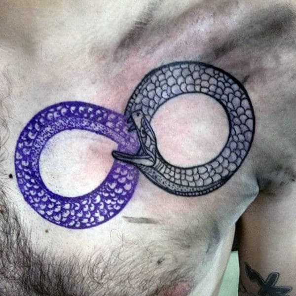 Detailed Snake Ouroboros Mens Chest Tattoo