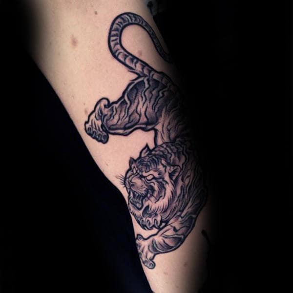 Detailed Traditional Outer Forearm Male Tiger Tattoo Ideas