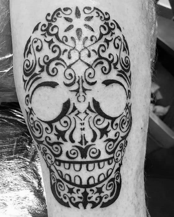 Detailed Tribal Skull Guys Tattoos