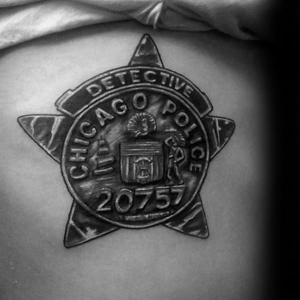 Detective Chicago Police Badge Guys Shaded Back Tattoos
