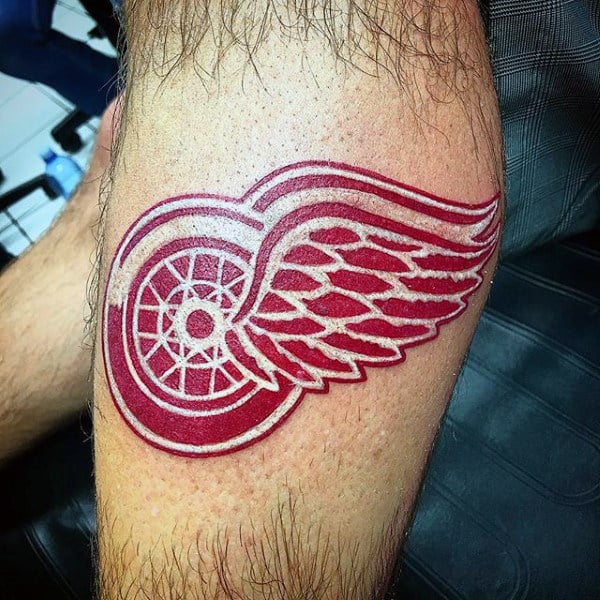 Detroit Red Wings Guys Arm Tattoo Design With White And Red Ink