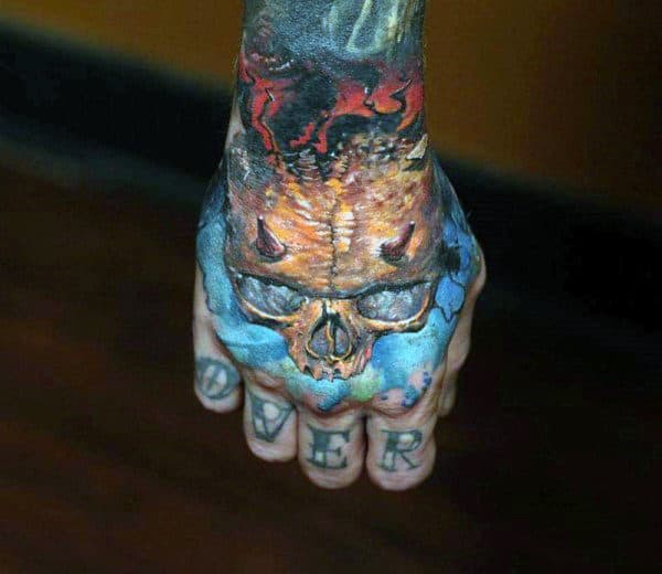 Devil Skull Mesn Hand Tattoos
