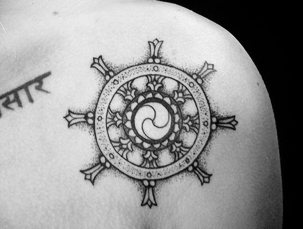 Dharmachakra Wheel Of Dharma Meaning Mens Symbolic Tattoo Designs