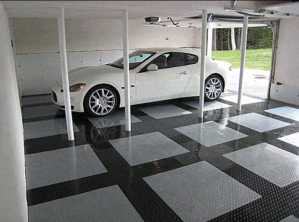 Diamond Plate Pattern Garage Flooring With Black And Grey Design