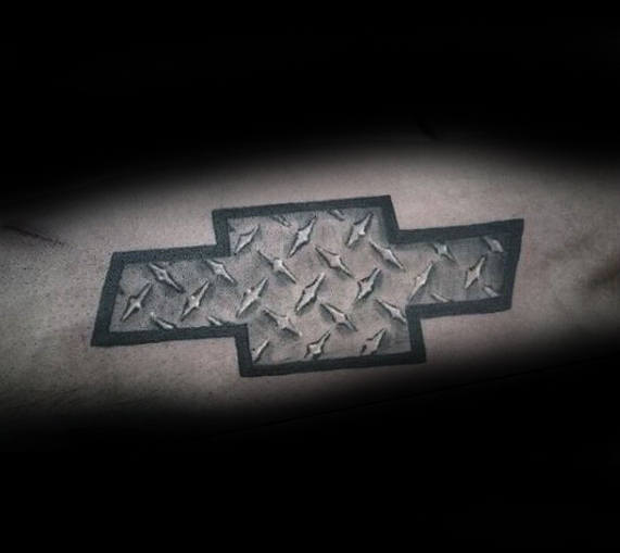Diamond Plate Themed Chevy Logo Mens Arm Tattoo Ideas