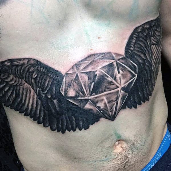 Diamond With Wings Mens Chest Tattoos