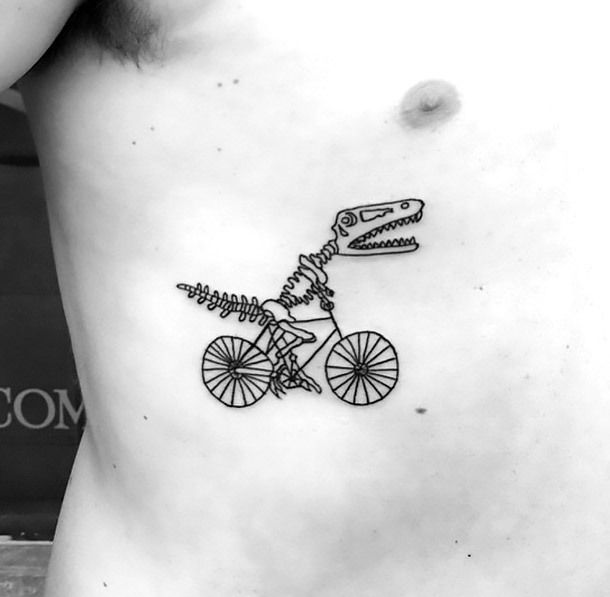 Dinosaur Skeleton Bicycle Cool Funny Small Tattoo