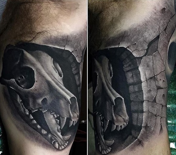 Dinosaur Skull Mens 3d Stone Arm Tattoo