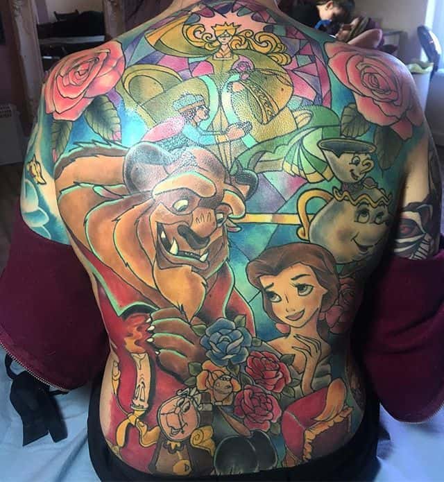 Disney Overload Beauty And The Beast Full Back Tattoo
