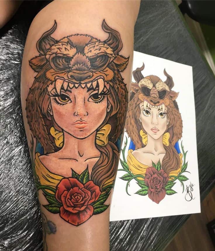 Beauty and the Beast Color Tattoos.