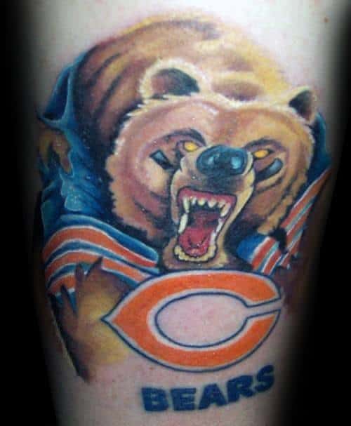 Distinctive Male Chicago Bears Tattoo Designs On Arm