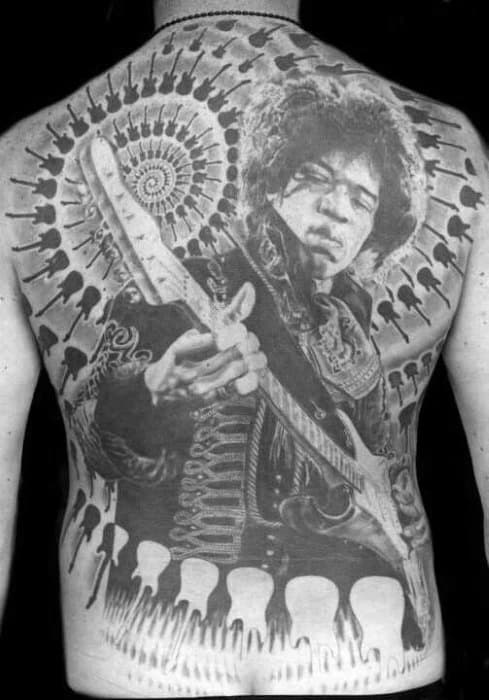 Distinctive Male Jimi Hendrix Tattoo Designs Full Back