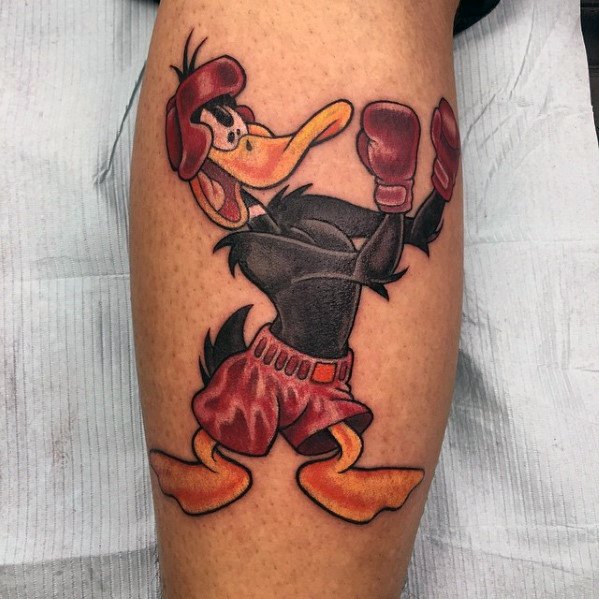 Distinctive Male Looney Tunes Daffy Duck Tattoo Boxing Leg Calfdesigns