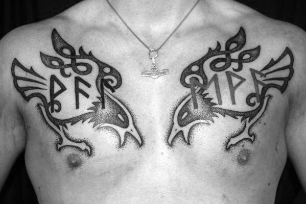 Distinctive Male Odins Ravens Tattoo Designs