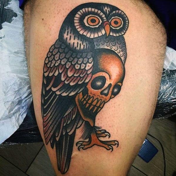 distinctive-male-thigh-owl-skull-tattoo-designs