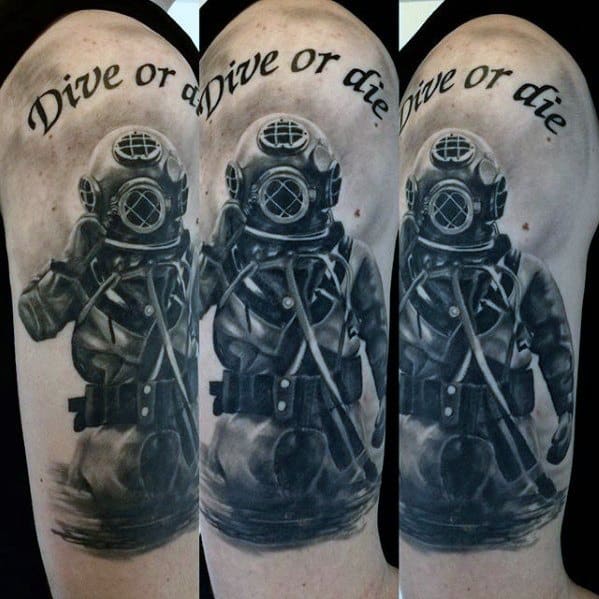 Dive Or Die Arm Amazing Mens Diver Tattoo Designs