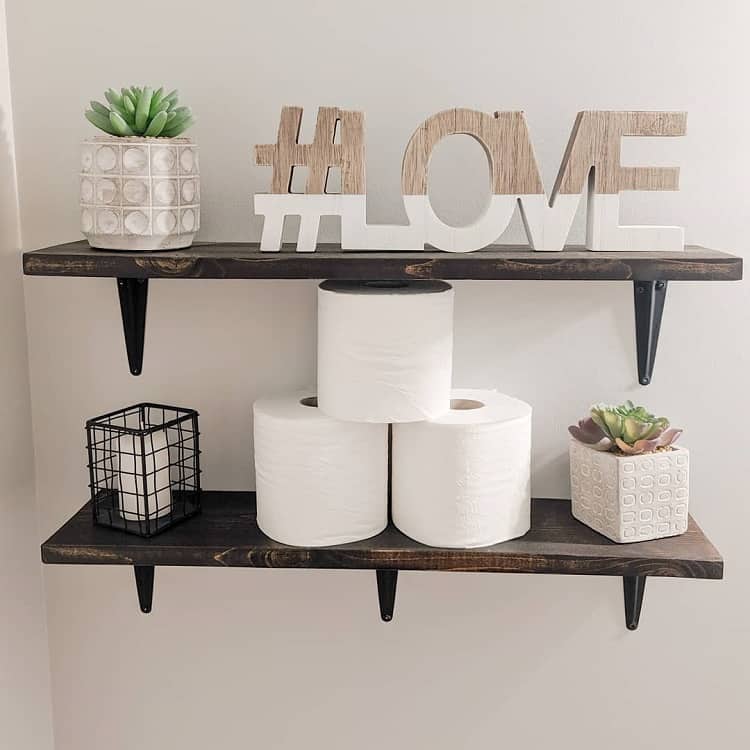 rustic bathroom shelf with brackets