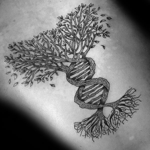 Dna Helix Strand Tree Roots Mens Back Tattoos