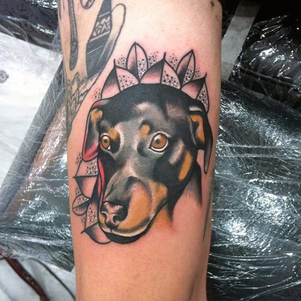 Doberman Pincher Puppy Dog Tattoo For Guys