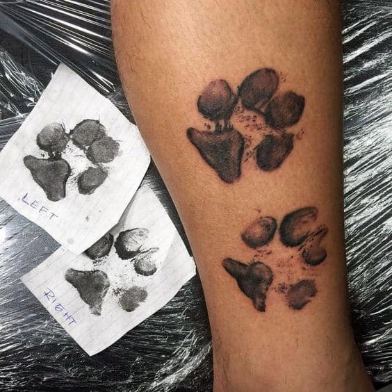 Dog Footprint Mens Lower Leg Tattoo Design Inspiration