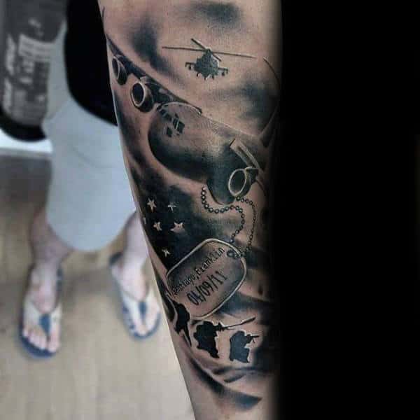 Dog Tags Mens Army Sleeve Tattoo On Forearm