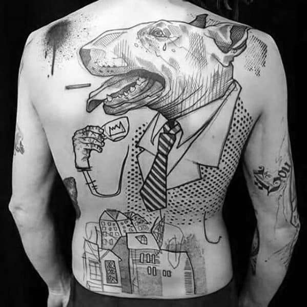 Dog Wearing Business Suit Unique Back Guys Sketched Tattoos