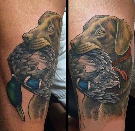 Dog With Duck Tattoos For Hunters On Men