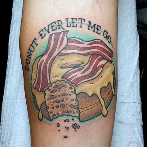 Donut And Bacon Together Tattoo Male Forearms
