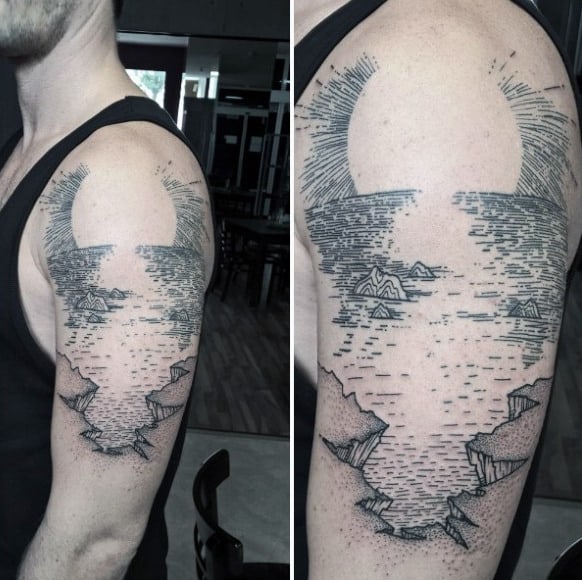 Dot Work Arm Male Tattoos Of The Sun